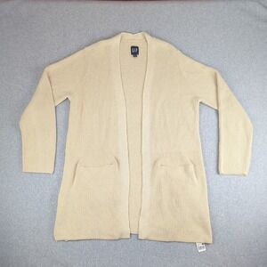 Gap Womens XL Oyster Ribbed Knit Open Cardigan Long Sleeve Loose Drape Pockets